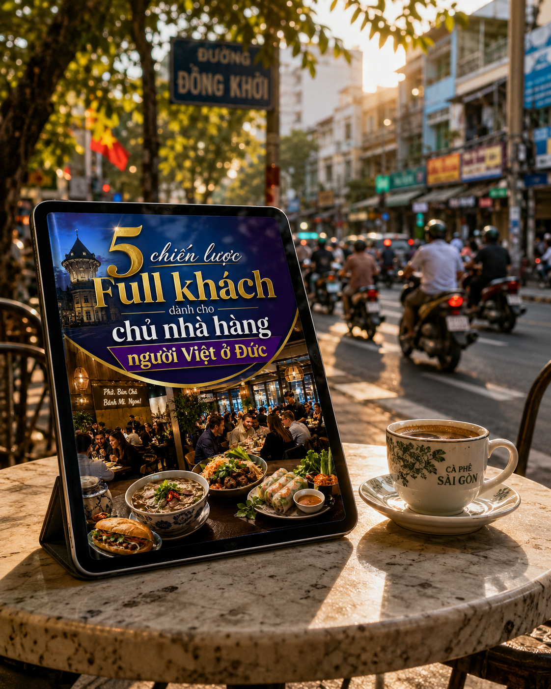 Bìa cẩm nang 5 chiến lược Full khách dành cho chủ nhà hàng người Việt ở Đức